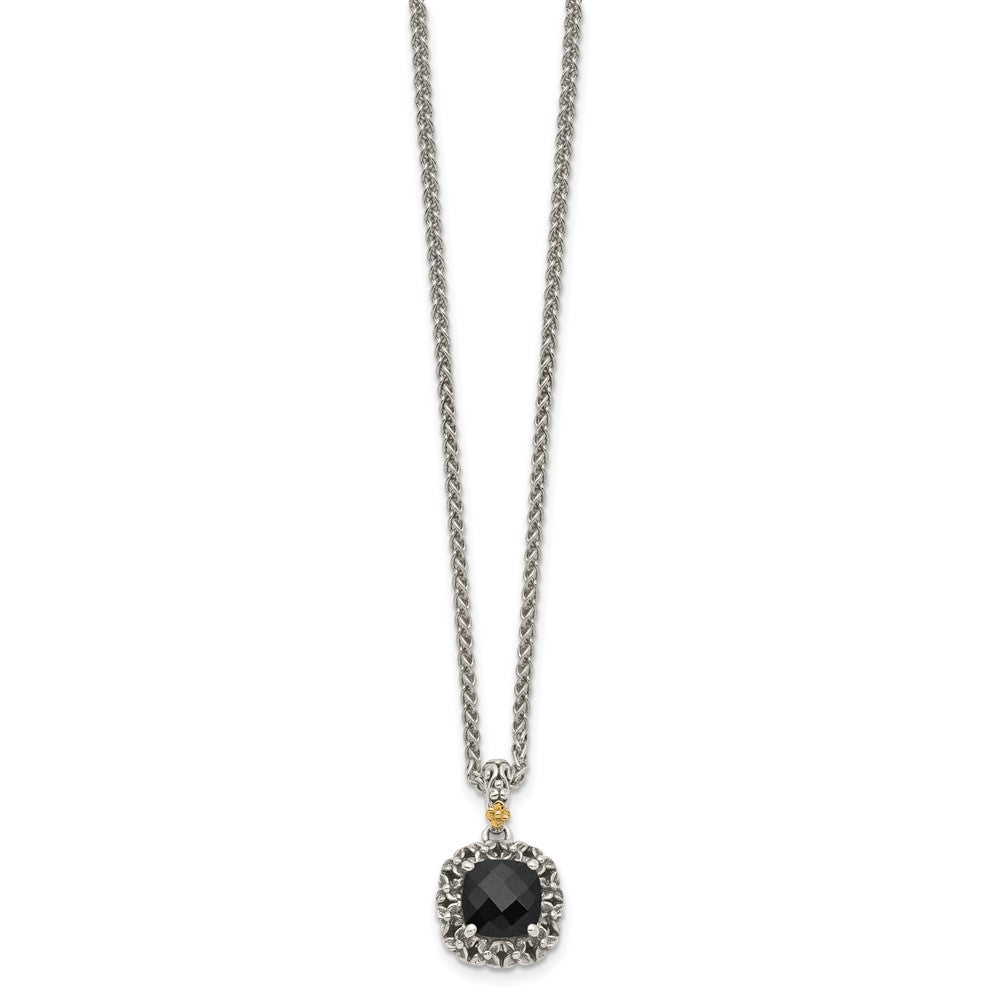 Shey Couture Sterling Silver with 14K Accent 18 Inch Antiqued Checkerboard-cut Black Onyx Necklace
