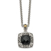 Shey Couture Sterling Silver with 14K Accent 18 Inch Antiqued Checkerboard-cut Black Onyx Necklace