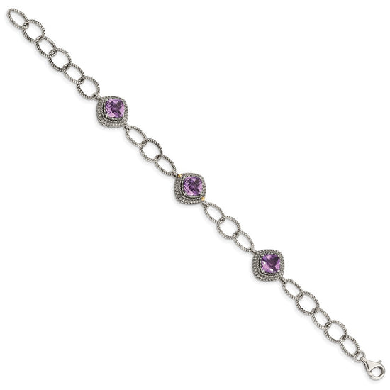 Shey Couture Sterling Silver with 14K Accent 7.5 Inch Cushion Amethyst Bracelet