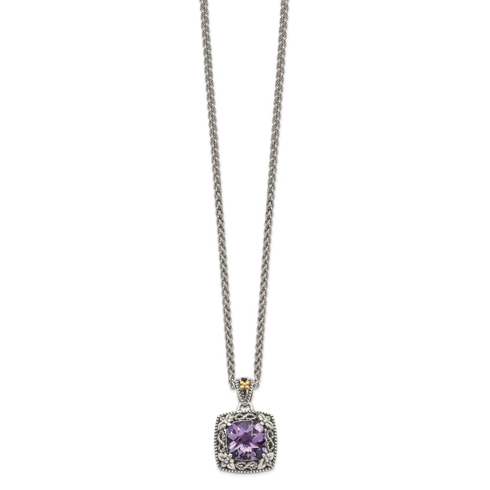 Shey Couture Sterling Silver with 14K Accent 18 Inch Antiqued Cushion Amethyst Necklace