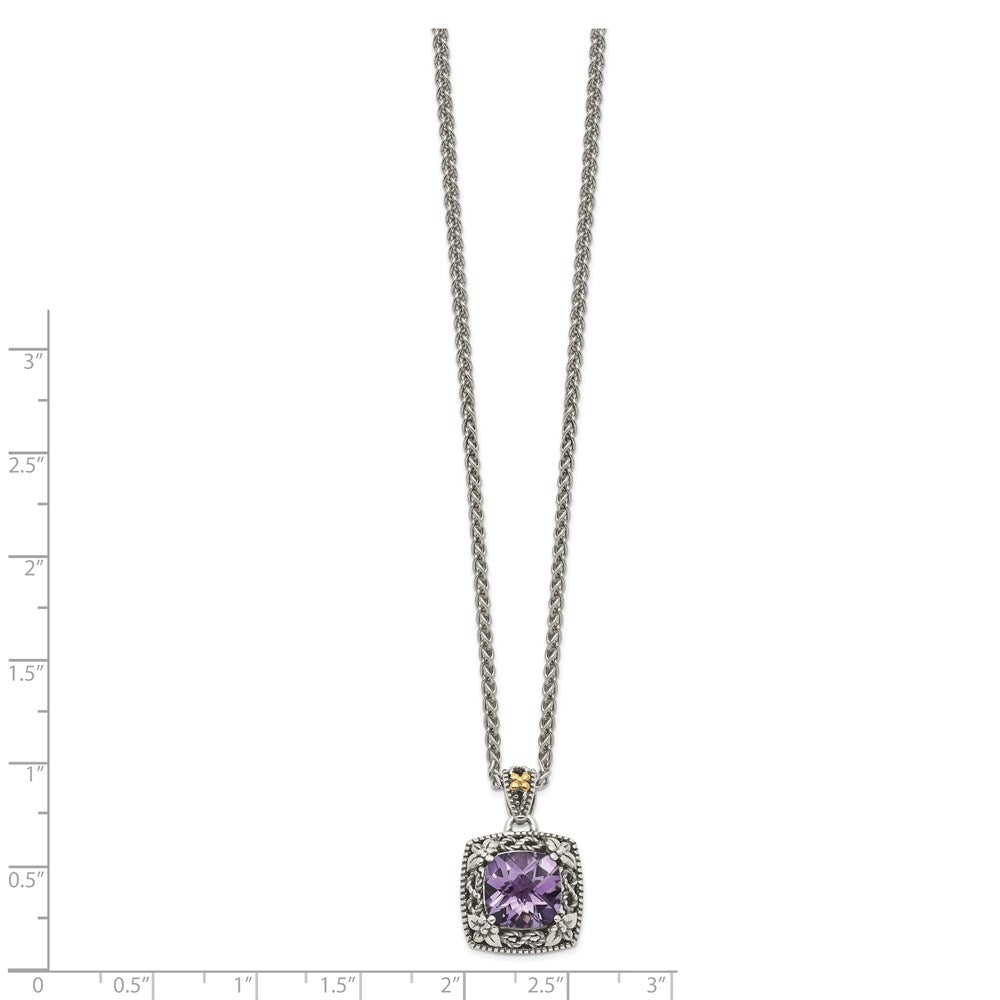 Shey Couture Sterling Silver with 14K Accent 18 Inch Antiqued Cushion Amethyst Necklace