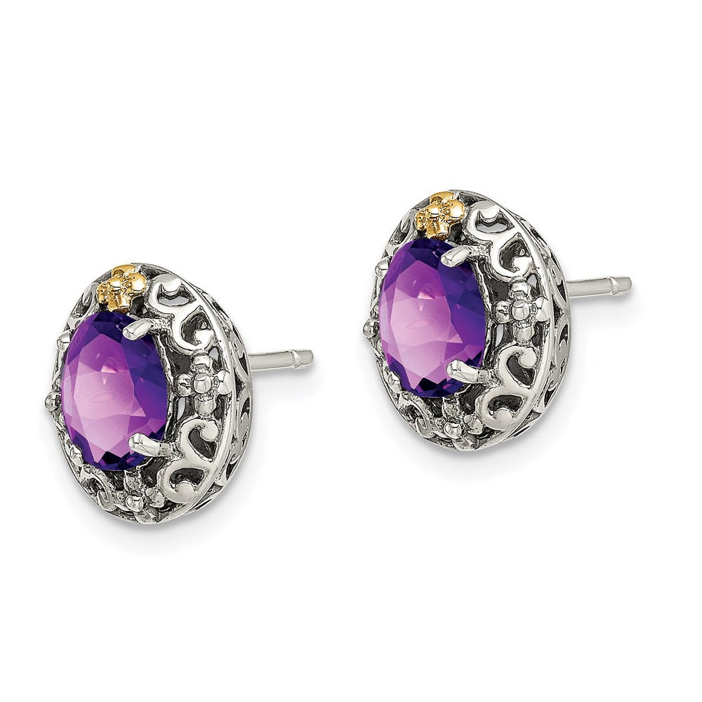 Sterling Silver w/ 14K Accent Gemstone Post Earrings