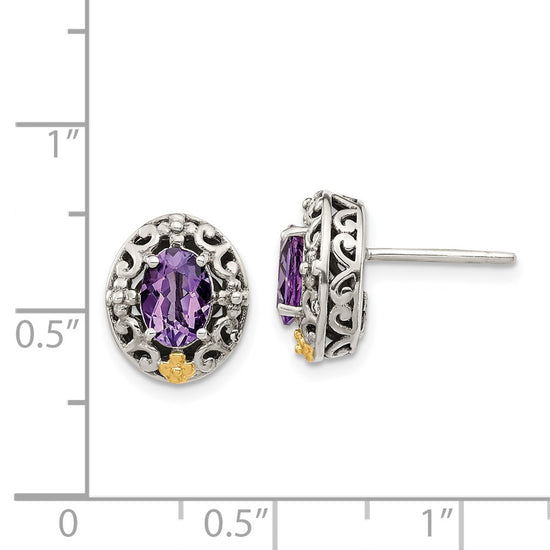 Sterling Silver w/ 14K Accent Gemstone Post Earrings