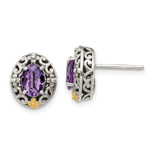 Sterling Silver w/ 14K Accent Gemstone Post Earrings