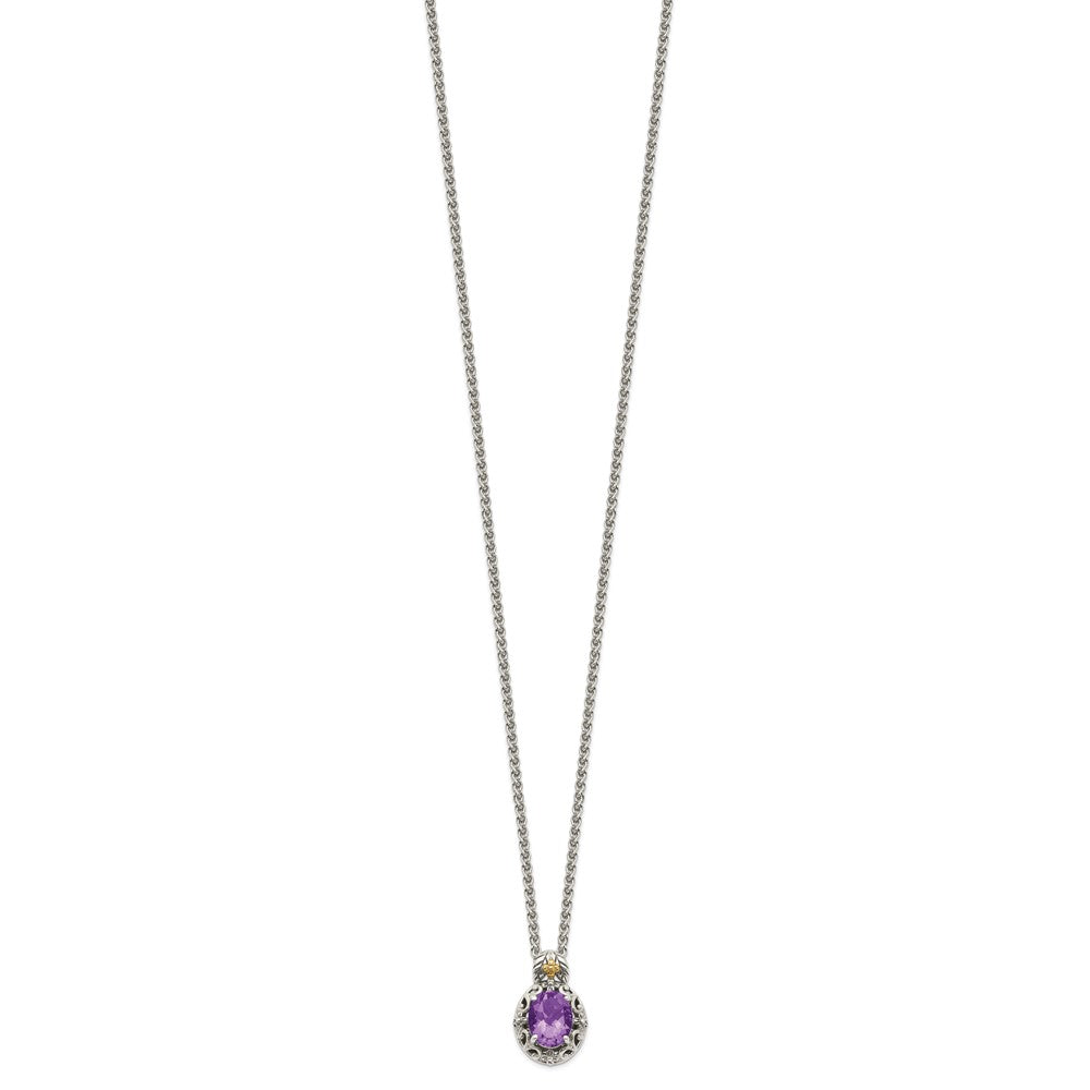 Shey Couture Sterling Silver with 14K Accent 18 Inch Antiqued Oval Amethyst Necklace