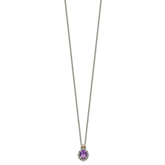 Shey Couture Sterling Silver with 14K Accent 18 Inch Antiqued Oval Amethyst Necklace