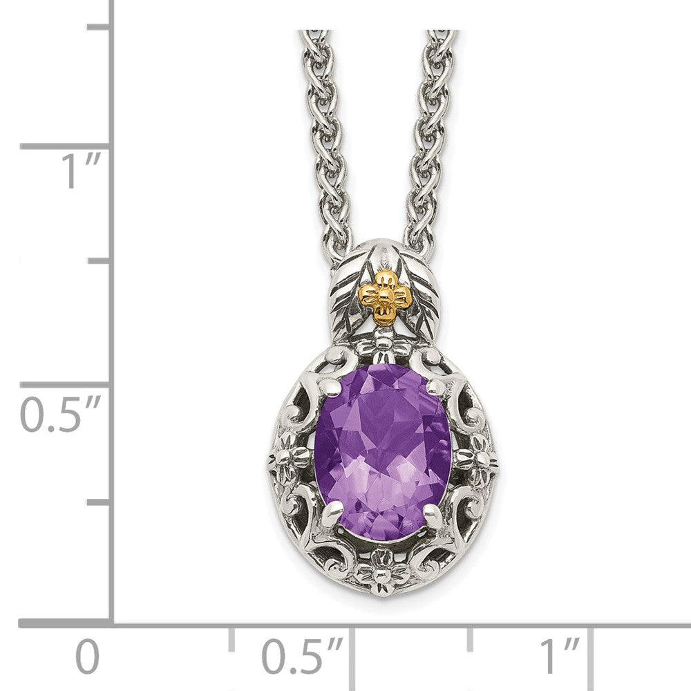 Shey Couture Sterling Silver with 14K Accent 18 Inch Antiqued Oval Amethyst Necklace