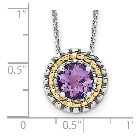 Shey Couture Sterling Silver with 14K Accent 18 Inch Antiqued Round Amethyst Necklace