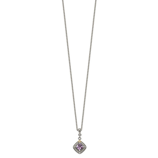 Shey Couture Sterling Silver with 14K Accent 18 Inch Antiqued Cushion Amethyst and Diamond Necklace