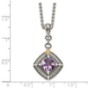Shey Couture Sterling Silver with 14K Accent 18 Inch Antiqued Cushion Amethyst and Diamond Necklace