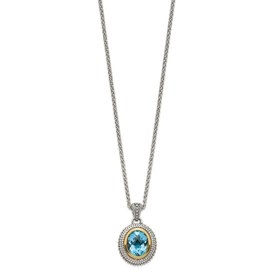 Shey Couture Sterling Silver with 14K Accent 18 Inch Antiqued Oval Bezel Light Swiss Blue Topaz Necklace