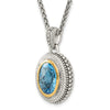Shey Couture Sterling Silver with 14K Accent 18 Inch Antiqued Oval Bezel Light Swiss Blue Topaz Necklace
