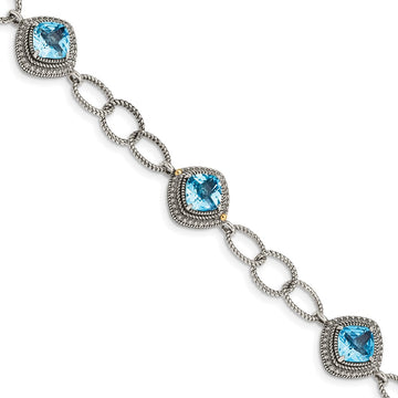 Shey Couture Sterling Silver with 14K Accent 7.5 Inch Antiqued Cushion Light Swiss Blue Topaz Bracelet