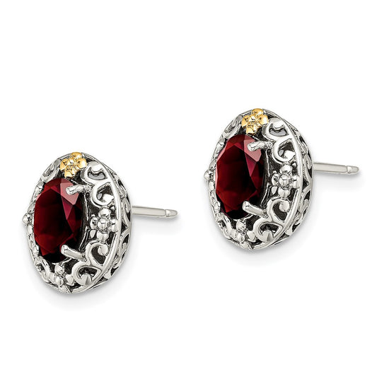 Sterling Silver w/ 14K Accent Gemstone Post Earrings