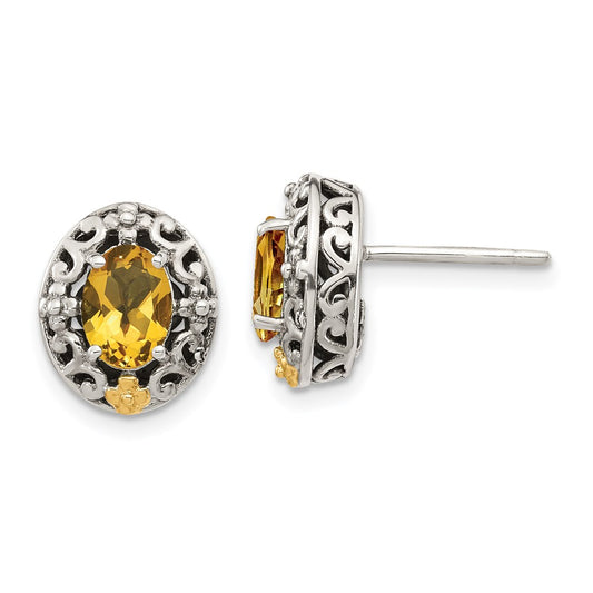 Sterling Silver w/ 14K Accent Gemstone Post Earrings