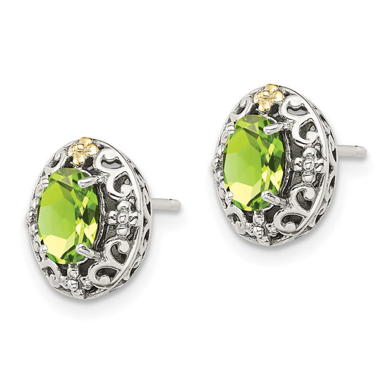 Sterling Silver w/ 14K Accent Gemstone Post Earrings