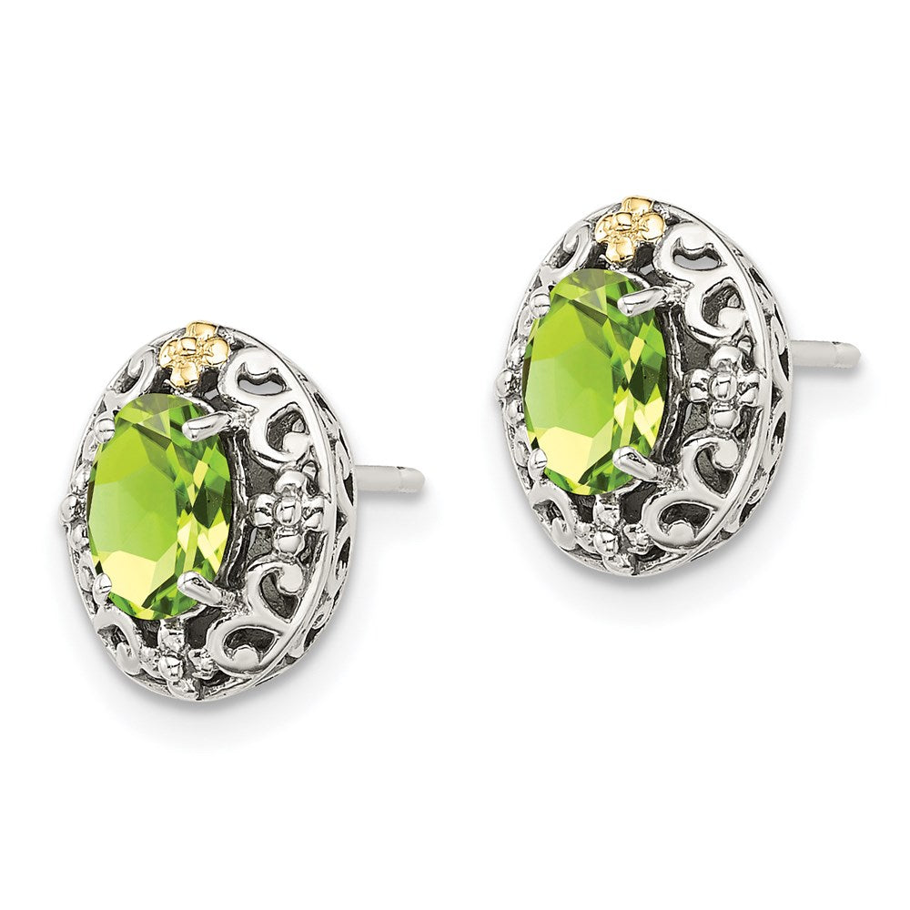 Sterling Silver w/ 14K Accent Gemstone Post Earrings