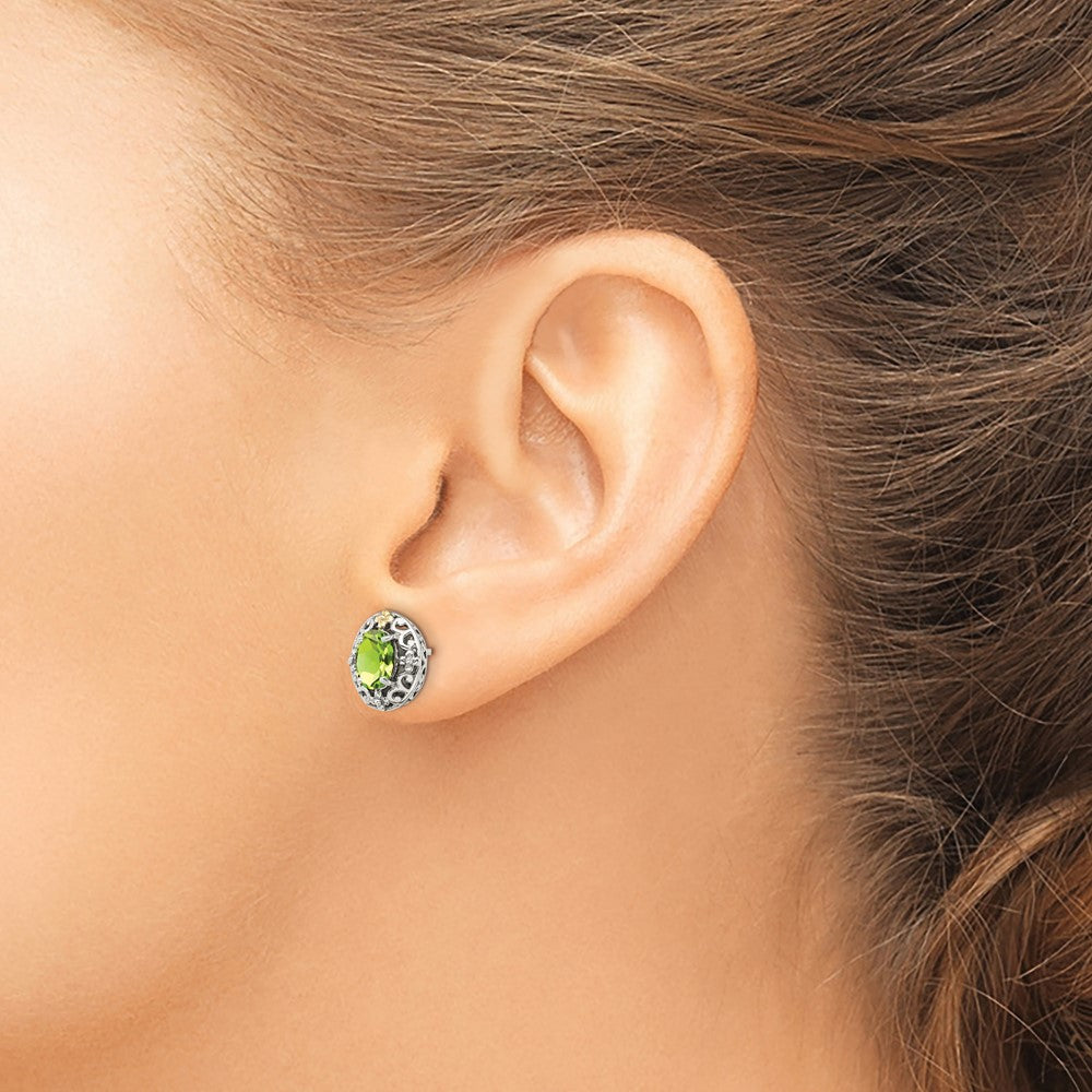 Sterling Silver w/ 14K Accent Gemstone Post Earrings