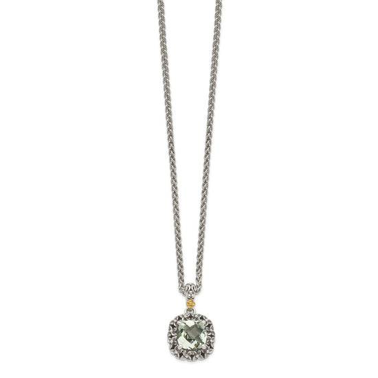 Shey Couture Sterling Silver with 14K Accent 18 Inch Antiqued Cushion Green Quartz Necklace