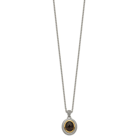 Shey Couture Sterling Silver with 14K Accent 18 Inch Antiqued Oval Bezel Smoky Quartz Necklace
