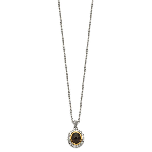 Shey Couture Sterling Silver with 14K Accent 18 Inch Antiqued Oval Bezel Smoky Quartz Necklace