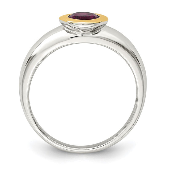 Shey Couture Sterling Silver Rhodium-plated with 14K Accent Oval Bezel Rhodolite Garnet Oval Ring