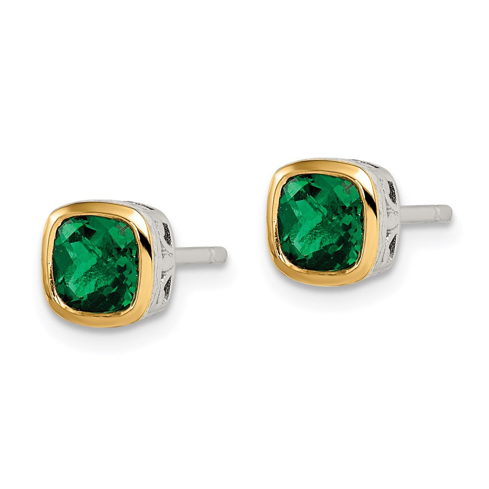 Sterling Silver w/ 14K Accent Gemstone Square Stud Earrings