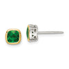 Sterling Silver w/ 14K Accent Gemstone Square Stud Earrings