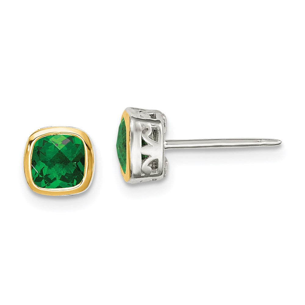 Sterling Silver w/ 14K Accent Gemstone Square Stud Earrings