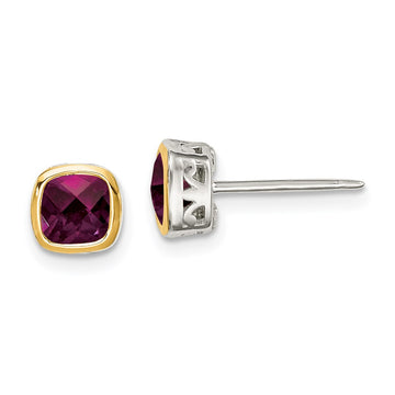 Sterling Silver w/ 14K Accent Gemstone Square Stud Earrings