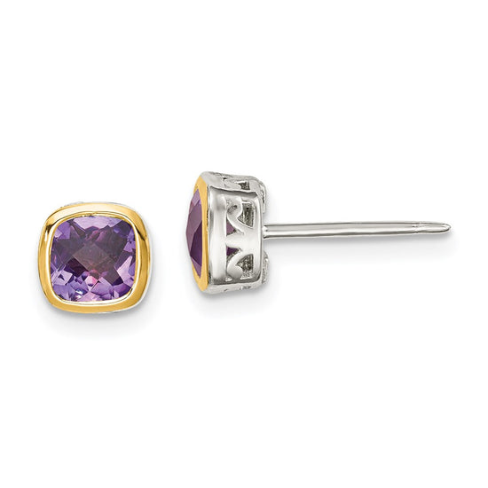 Sterling Silver w/ 14K Accent Gemstone Square Stud Earrings