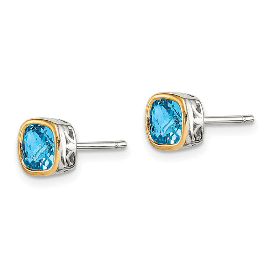 Sterling Silver w/ 14K Accent Gemstone Square Stud Earrings