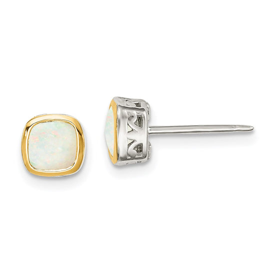 Sterling Silver w/ 14K Accent Gemstone Square Stud Earrings