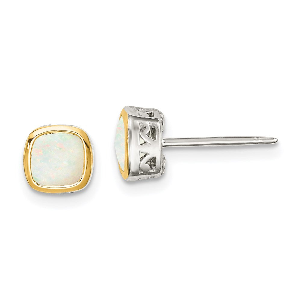 Sterling Silver w/ 14K Accent Gemstone Square Stud Earrings