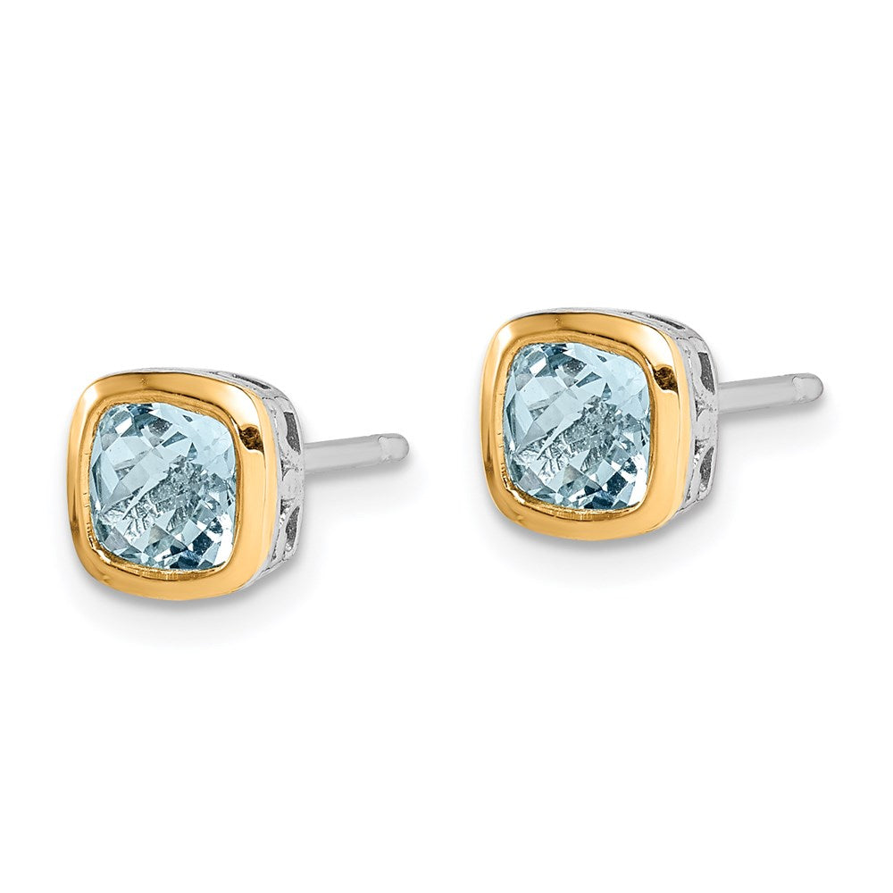 Sterling Silver w/ 14K Accent Gemstone Square Stud Earrings
