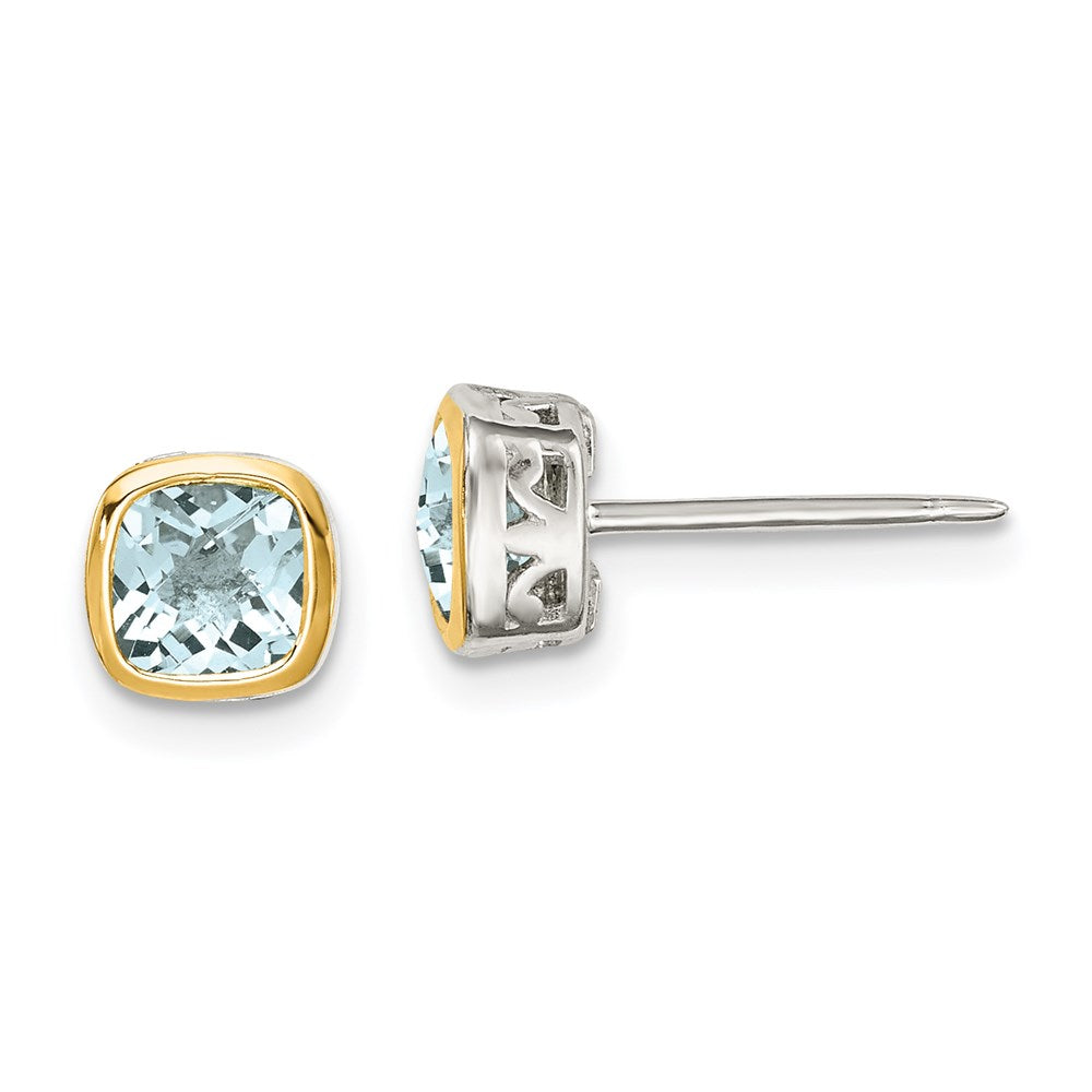 Sterling Silver w/ 14K Accent Gemstone Square Stud Earrings