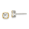 Sterling Silver w/ 14K Accent Gemstone Square Stud Earrings