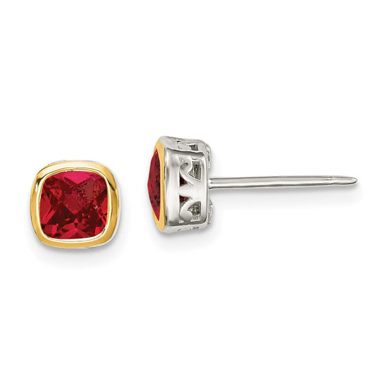 Sterling Silver w/ 14K Accent Gemstone Square Stud Earrings