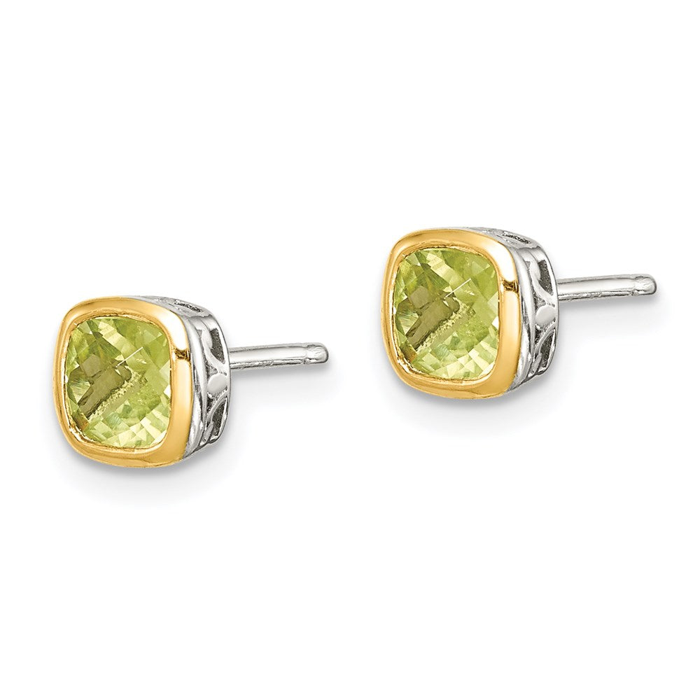 Sterling Silver w/ 14K Accent Gemstone Square Stud Earrings