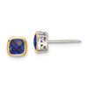 Sterling Silver w/ 14K Accent Gemstone Square Stud Earrings