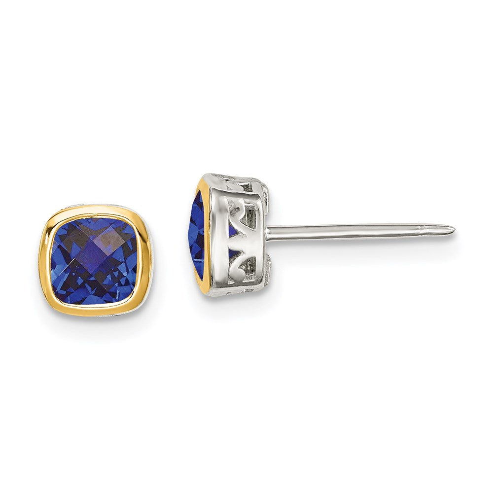 Sterling Silver w/ 14K Accent Gemstone Square Stud Earrings