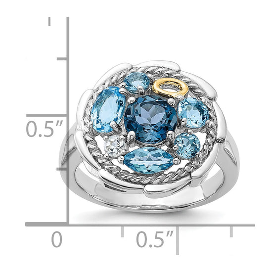 Shey Couture Sterling Silver Rhodium-plated with 14k Accent 1.36 Swiss Blue Topaz / 1.05 London Blue Topaz / .08 White Topaz Ring
