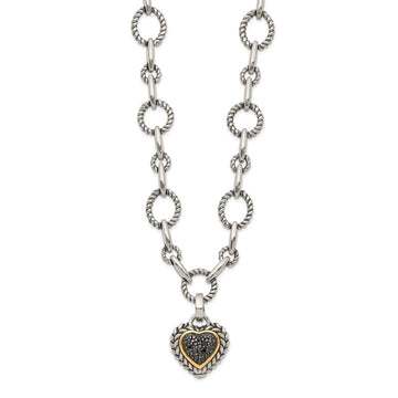 Shey Couture Sterling Silver with 14K Accent 17 Inch Antiqued Black Diamond Heart Drop Necklace