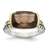Shey Couture Sterling Silver with 14K Accent Antiqued Cushion Checkerboard Smoky Quartz Ring