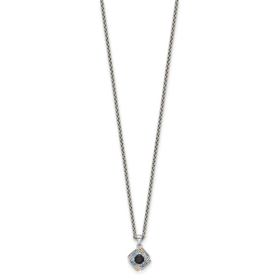 Shey Couture Sterling Silver Rhodium-plated with 14k Accent .49 Onyx and .16 Swiss Blue Topaz 18 inch Necklace