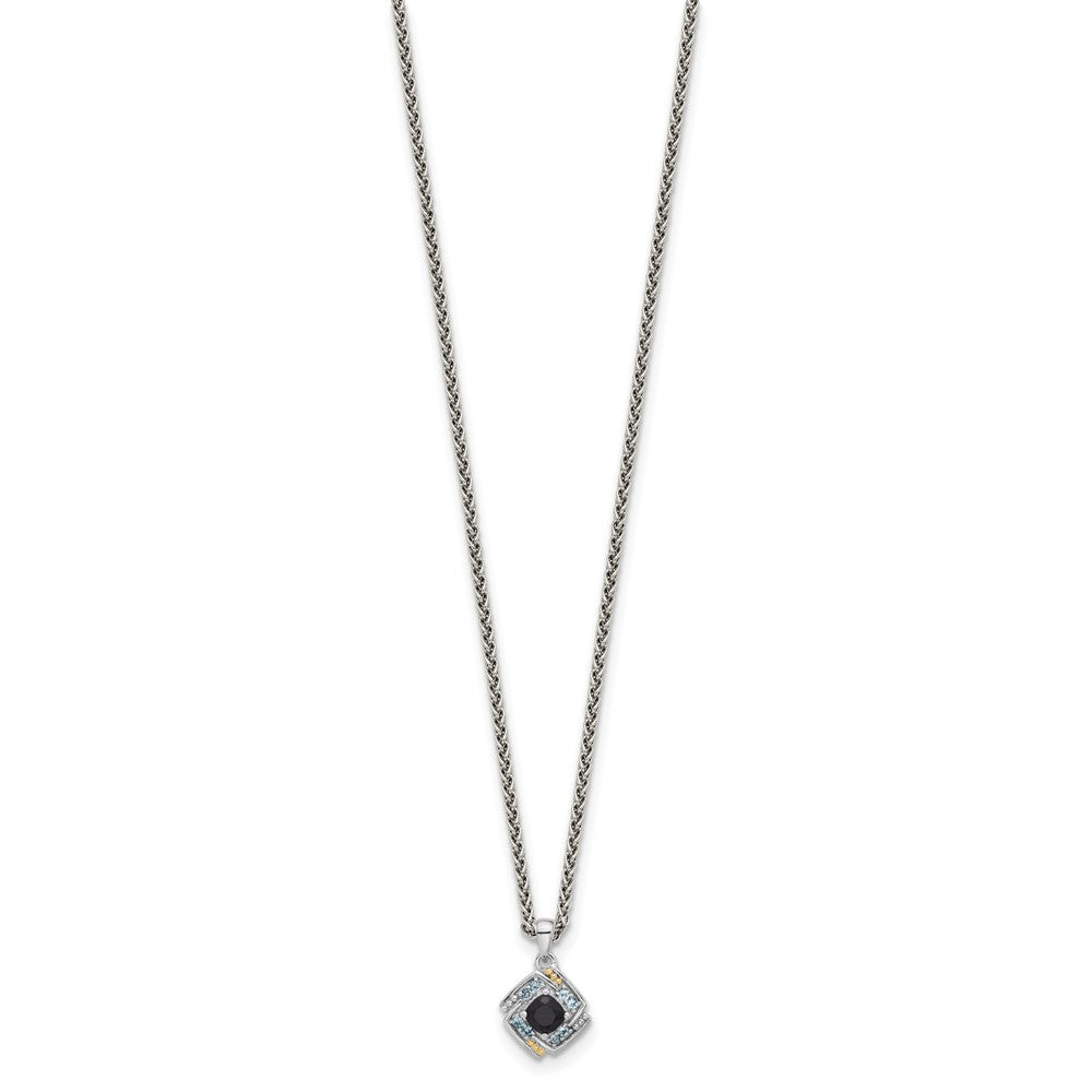 Shey Couture Sterling Silver Rhodium-plated with 14k Accent .49 Onyx and .16 Swiss Blue Topaz 18 inch Necklace