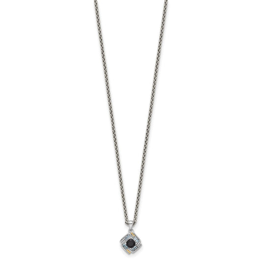 Shey Couture Sterling Silver Rhodium-plated with 14k Accent .49 Onyx and .16 Swiss Blue Topaz 18 inch Necklace