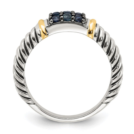 Shey Couture Sterling Silver with 14k Accent Black Rhodium Antiqued Sapphire Ring