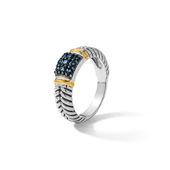 Shey Couture Sterling Silver with 14k Accent Black Rhodium Antiqued Sapphire Ring