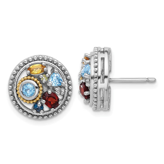 Shey Couture Sterling Silver Rh-plated w/14k Accent .10 Light and .55Swiss Blue Topaz/.52Garnet/.19Citrine/.02Peridot/.06White Topaz Earrings
